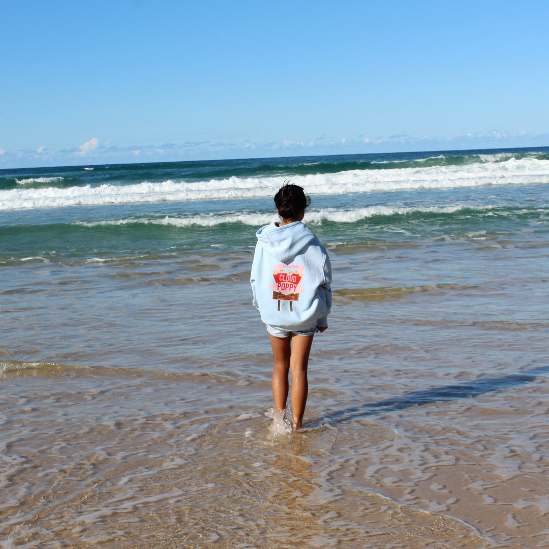 Oversized Blue Hoodie Welcome
